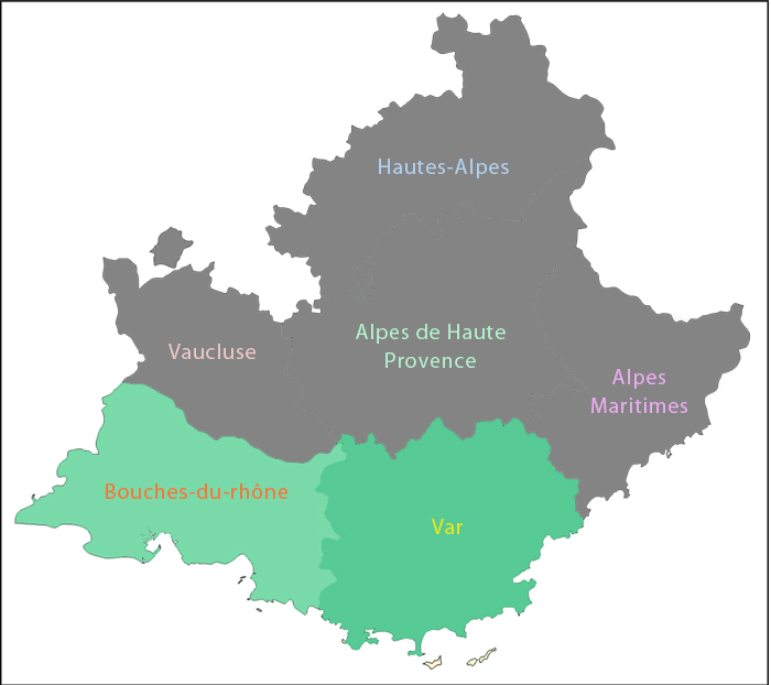 Carte des zones d'intervention secteur PACA